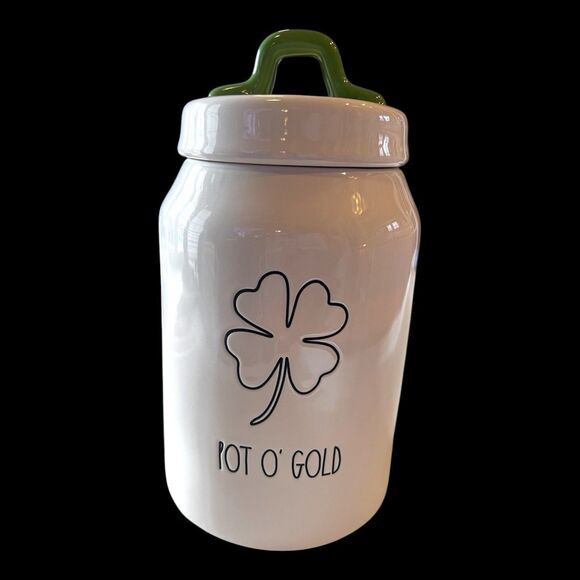 Rae Dunn POT O’ GOLD Canister With Shamrock And Green Handle - Picture 2 of 4